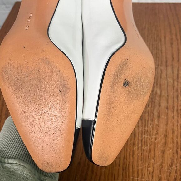 SALVATORE FERRAGAMO VTG Navy and White Block Heel Pumps size 7.5 B - Picture 7 of 9